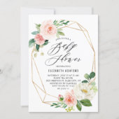 Geometric Gold Frame Pink Florals Baby Shower Invitation (Front)