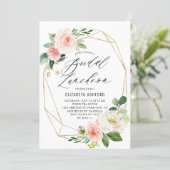 Geometric Gold Frame Pink Florals Bridal Luncheon Invitation (Standing Front)