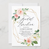 Geometric Gold Frame Pink Florals Bridal Luncheon Invitation (Front)