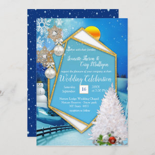 Geometric Gold Frame Wedding Invitation