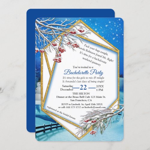 Geometric Gold_Frame Winter Bachelorette Party Invitation