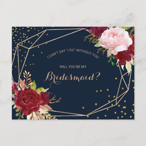 Geometric Gold Glitter and Red Tropical Bridesmaid Invitation Postcard