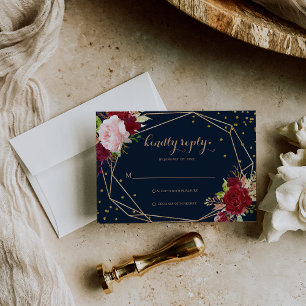 Geometric Gold Glitter and Red Tropical Rsvp Card