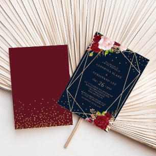 Geometric Gold Glitter and Red Tropical Wedding Invitation