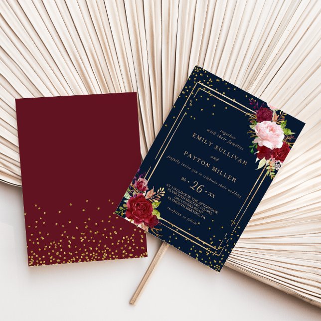 Geometric Gold Glitter and Red Tropical Wedding Invitation (Creator Uploaded)