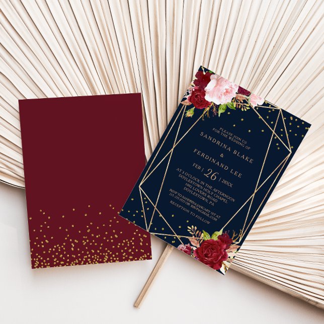 Geometric Gold Glitter and Red Tropical Wedding Invitation (Creator Uploaded)