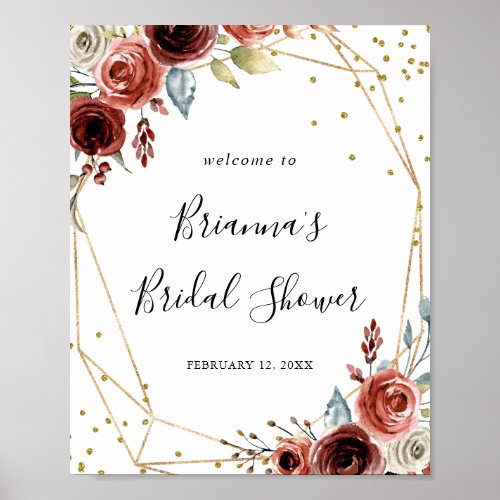 Geometric Gold Glitter Bridal Shower Welcome Poster