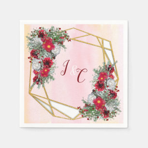 Geometric - Gold Glitter Burgundy Bouquets Napkins