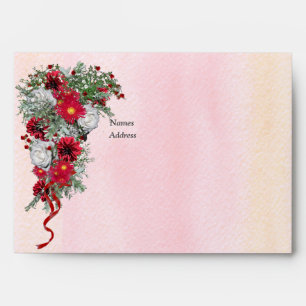 Geometric - Gold Glitter Burgundy Flowers Envelope