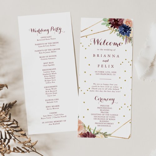 Geometric Gold Glitter Calligraphy Wedding Program