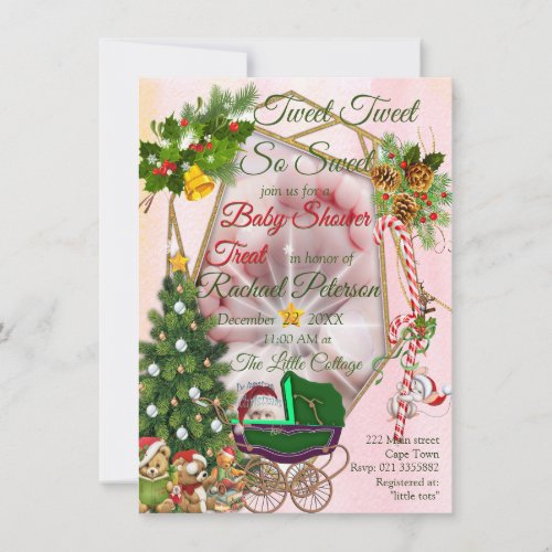 Geometric Gold Glitter Christmas Baby Shower Note Card