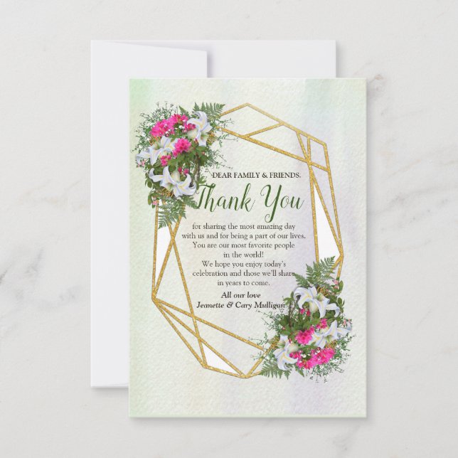 Geometric Gold Glitter Flower Bouquet RSVP Card (Front)