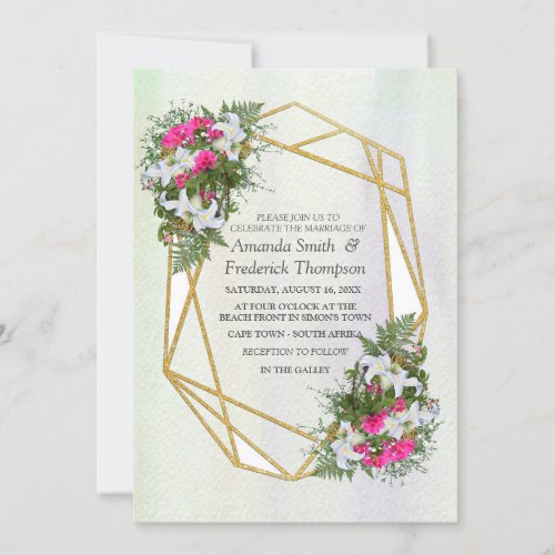 Geometric Gold Glitter Flower Bouquet Theme Invitation