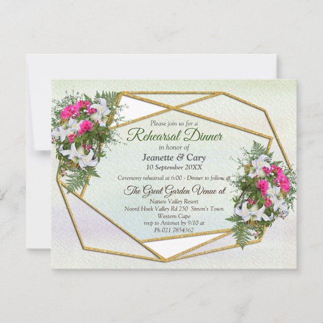 Geometric - Gold Glitter Flower Bouquet Theme Invitation (Front)
