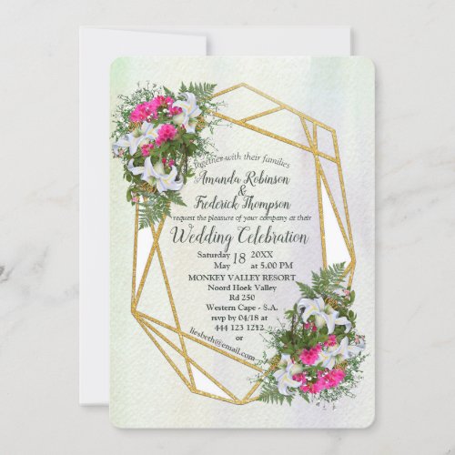 Geometric _ Gold Glitter Flower Wedding Invitation
