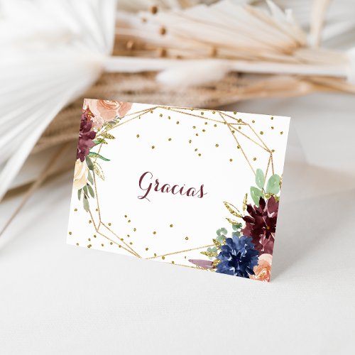 Geometric Gold Glitter Folded Wedding Gracias Card