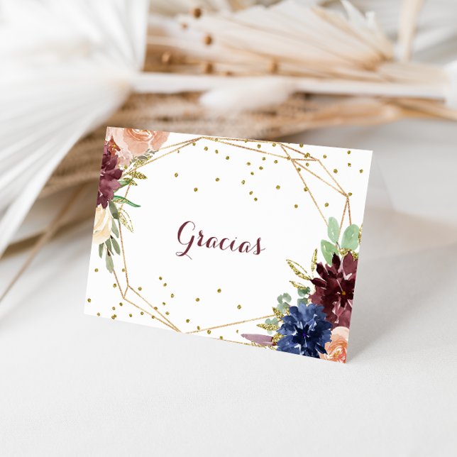 Geometric Gold Glitter Folded Wedding Gracias Card (Creator Uploaded)