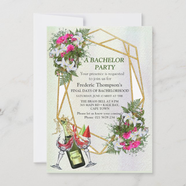Geometric - Gold Glitter Frame Bachelor card (Front)