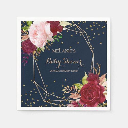 Geometric Gold Glitter Red Tropical Baby Shower Napkins
