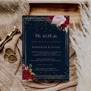 Geometric Gold Glitter Red Tropical Vow Renewal Invitation