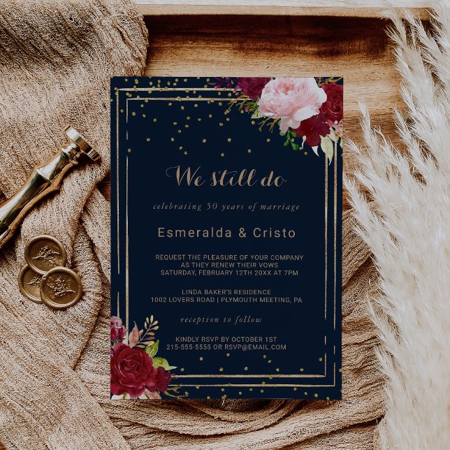 Geometric Gold Glitter Red Tropical Vow Renewal Invitation (Creator Uploaded)