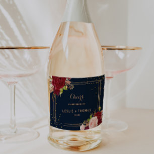 Geometric Gold Glitter Red Tropical Wedding Sparkling Wine Label