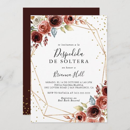 Geometric Gold Glitter Spanish Bridal Shower Invitation