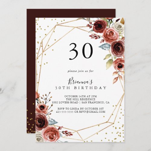 Geometric Gold Glitter Spring 30th Birthday Party Invitation