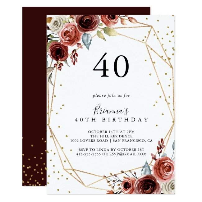 Geometric Gold Glitter Spring 40th Birthday Party Invitation