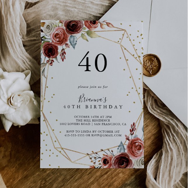 Geometric Gold Glitter Spring 40th Birthday Party Invitation (Creator Uploaded)
