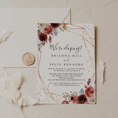 Geometric Gold Glitter Spring Elopement Reception Invitation