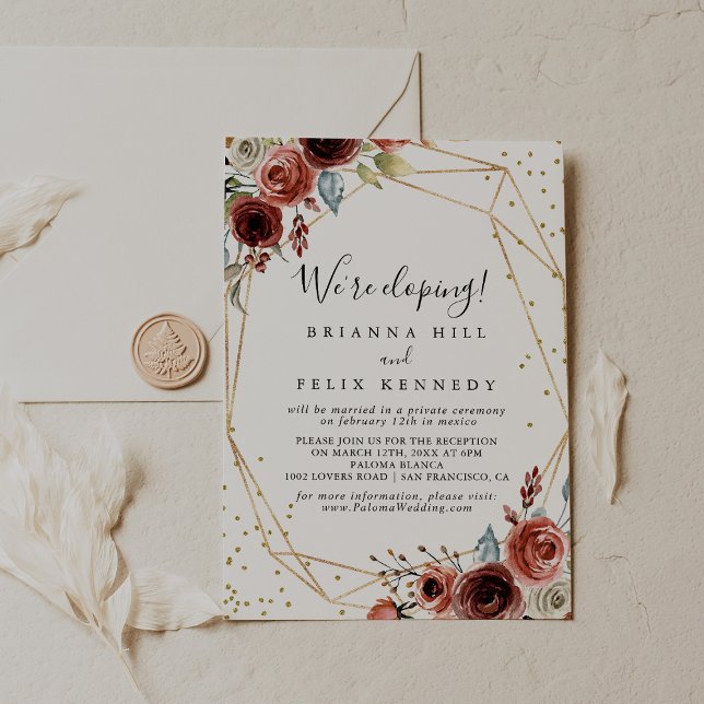 Geometric Gold Glitter Spring Elopement Reception Invitation (Creator Uploaded)