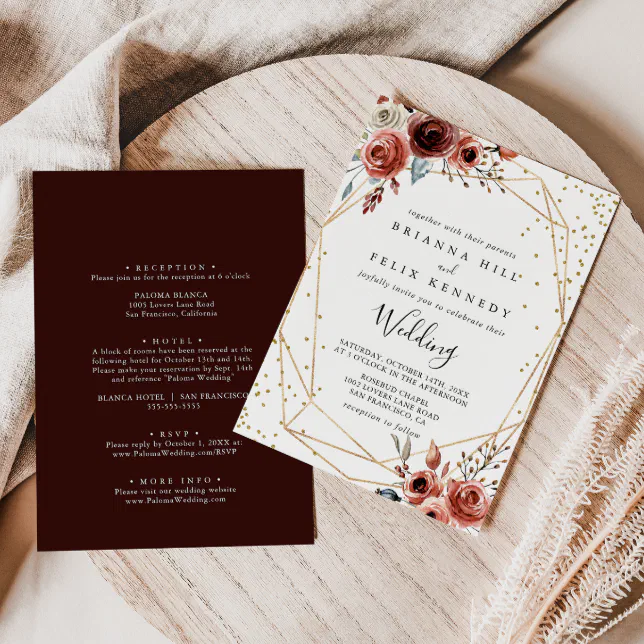 Geometric Gold Glitter Spring Front & Back Wedding Invitation | Zazzle