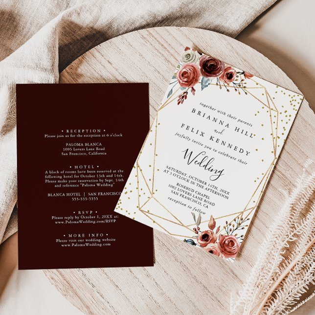 Geometric Gold Glitter Spring Front & Back Wedding Invitation (Creator Uploaded)
