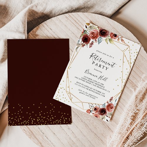 Geometric Gold Glitter Spring Retirement Party Invitation