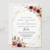 Geometric Gold Glitter Spring Spanish Wedding Invitation (Front)