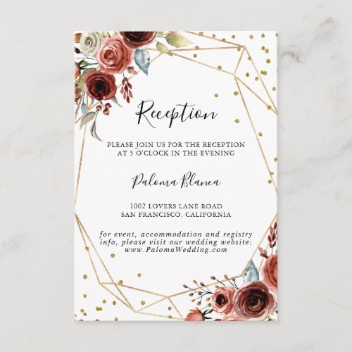 Geometric Gold Glitter Spring Wedding Reception Enclosure Card