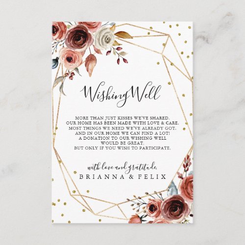 Geometric Gold Glitter Spring Wedding Wishing Well Enclosure Card
