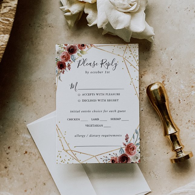 Geometric Gold Glitter Wedding Menu Choice RSVP (Creator Uploaded)