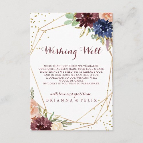 Geometric Gold Glitter Wedding Wishing Well Enclosure Card