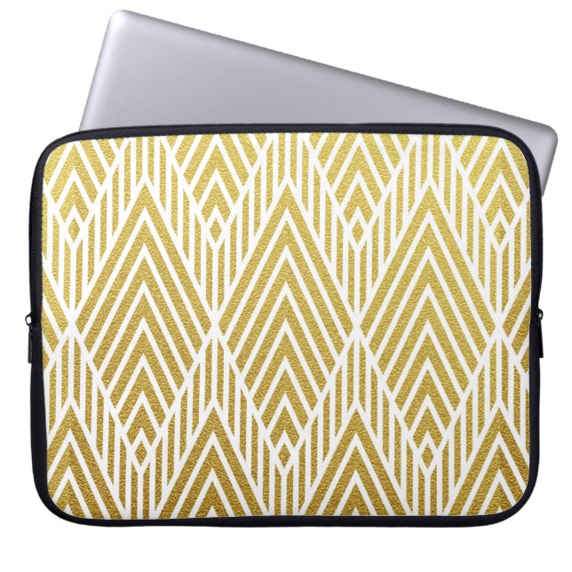 Geometric gold glittering seamless pattern laptop sleeve (Front)