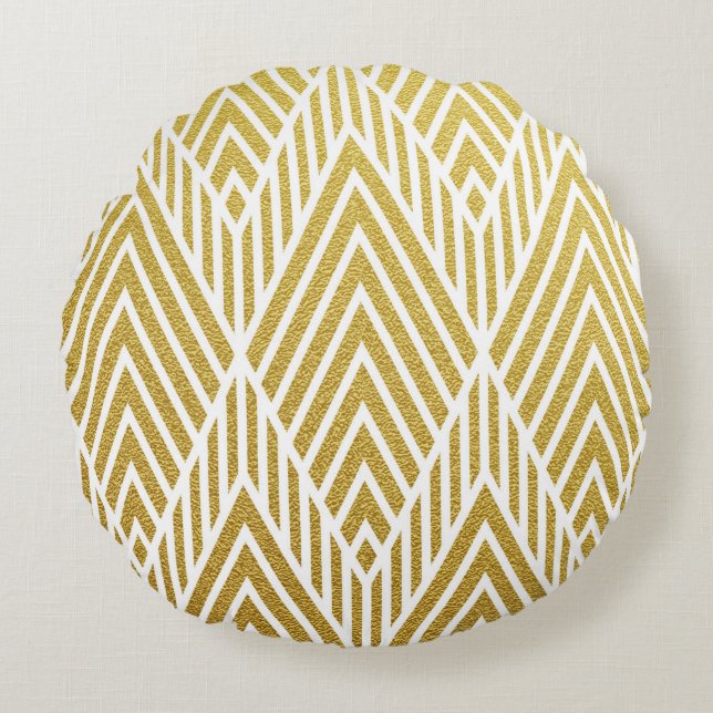 Geometric gold glittering seamless pattern round pillow (Front)