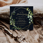 Geometric Gold Green 50th Wedding Anniversary  Invitation<br><div class="desc">This geometric gold green 50th wedding anniversary invitation is perfect for a romantic wedding anniversary celebration. The design features hand-painted beautiful green leaves in a dark blue background,  adorning a gold geometric frame.

Change the number to celebrate any anniversary milestone.</div>