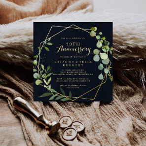 Geometric Gold Green 50th Wedding Anniversary  Invitation