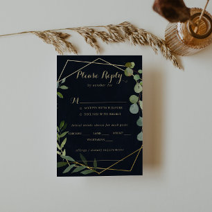 Geometric Gold Green Blue Wedding Menu Choice RSVP