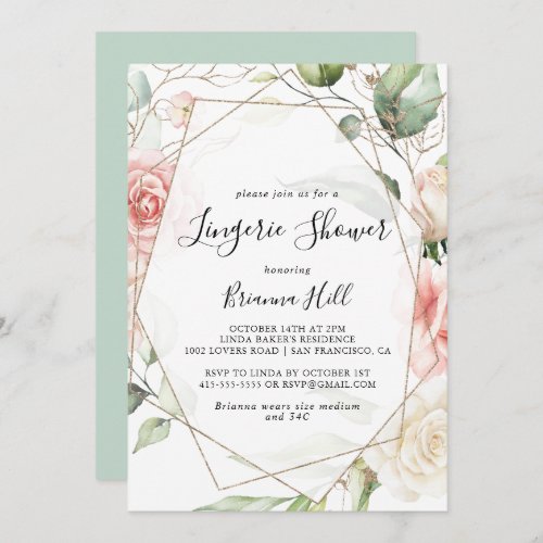 Geometric Gold Green Bridal Lingerie Shower Invitation