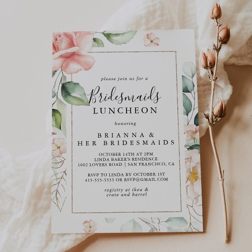 Geometric Gold Green Bridesmaids Luncheon Shower Invitation