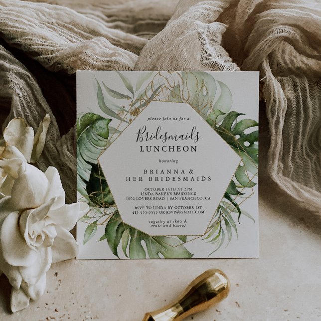 Geometric Gold Green Bridesmaids Luncheon Shower Invitation