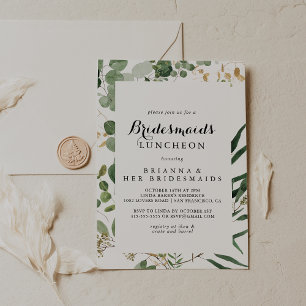 Geometric Gold Green Bridesmaids Luncheon Shower Invitation