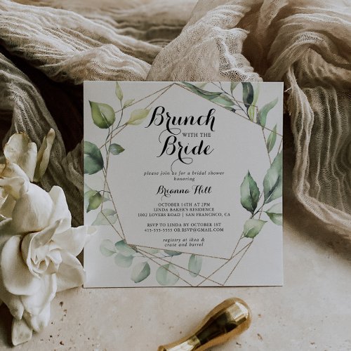 Geometric Gold Green Brunch with the Bride Shower Invitation